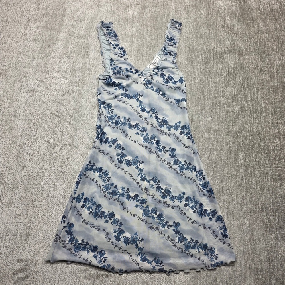 Hippie Rose Grey Floral Ruffle Strap Mini Dress XS